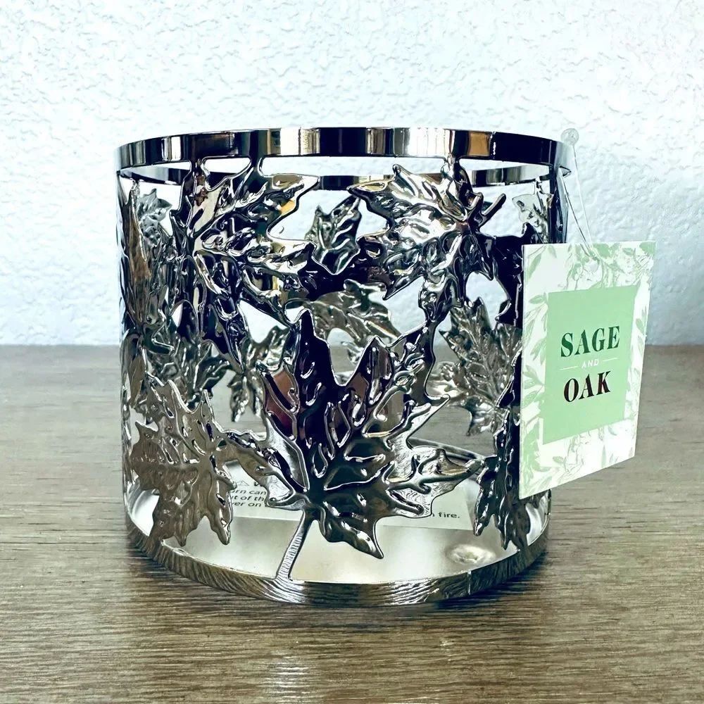 Silver Fall Leaves Sage & Oak Cutout Candle Holder Sleeve